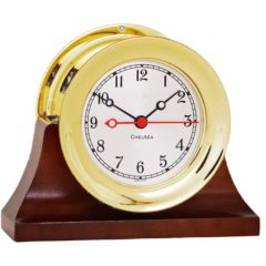 Clock Quartz Chelsea 4 1/2" Shipstrike  In Brass on Contemporary Base