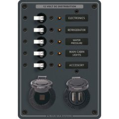 Electrical DC Panel - 5 positions + DC Socket + USB Charger Traditional Metal